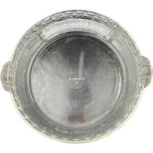 Pyrex Glass Pie Plate Dish Pan 9.5" Round 229 Clear Handles Fluted Edge Stains